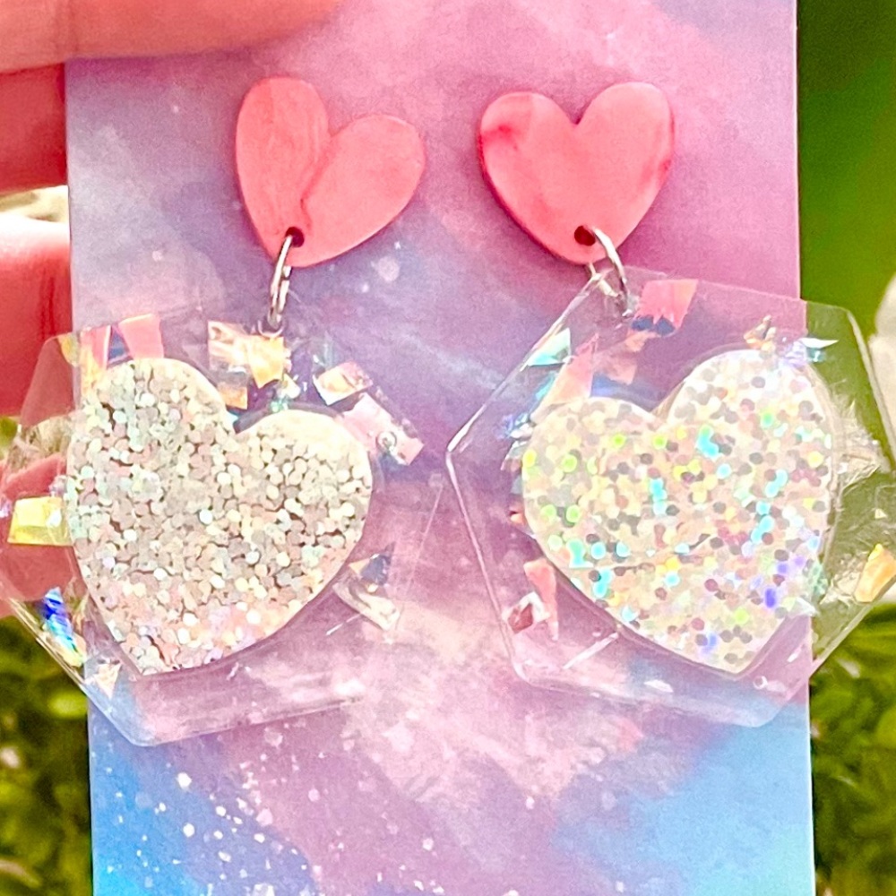 Acrylic Heart Dangle Earrings